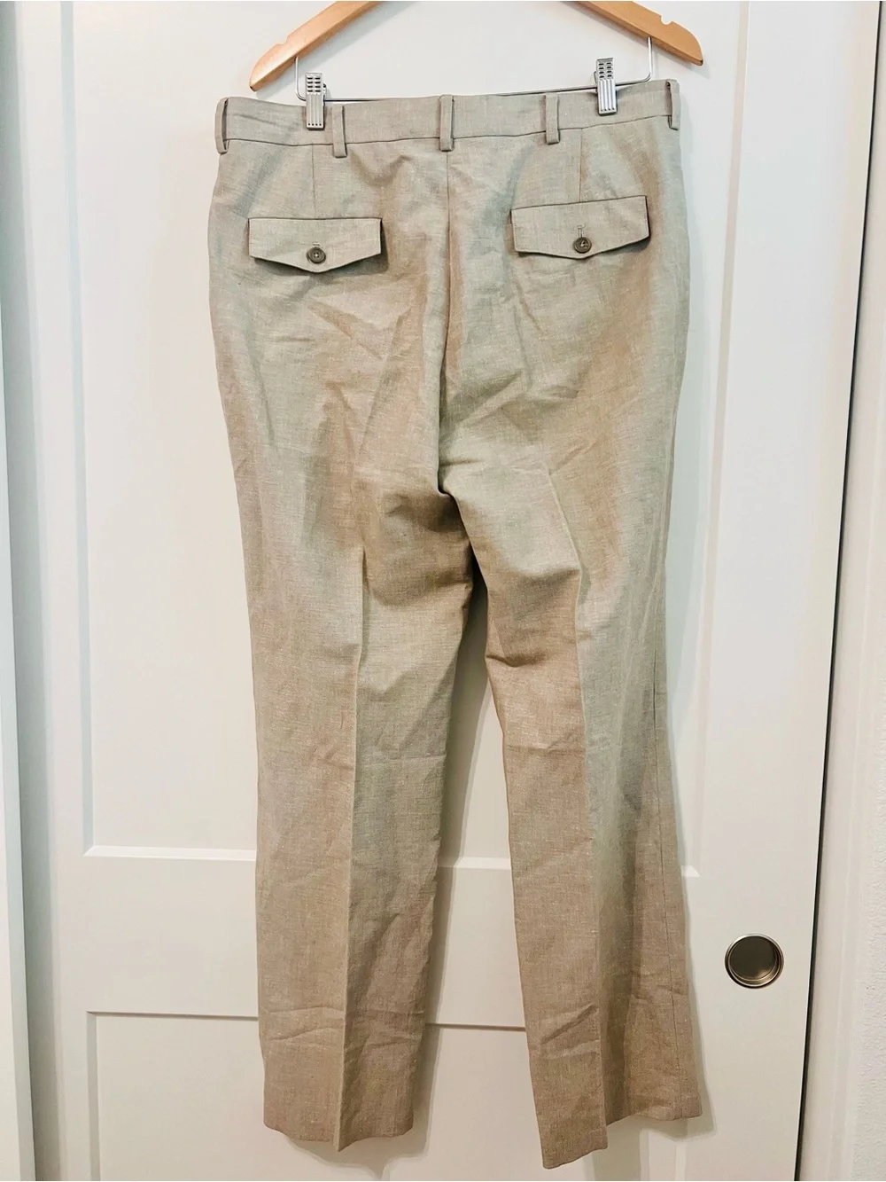 Kenneth Cole Reaction Linen Blend Trousers 34x32 Taupe Flat Front Chinos